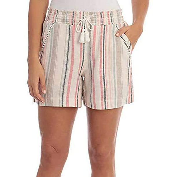 Sweatwater Womens Elastic Waist Yoga Pocket Cotton Linen Drawstring Short Pants 